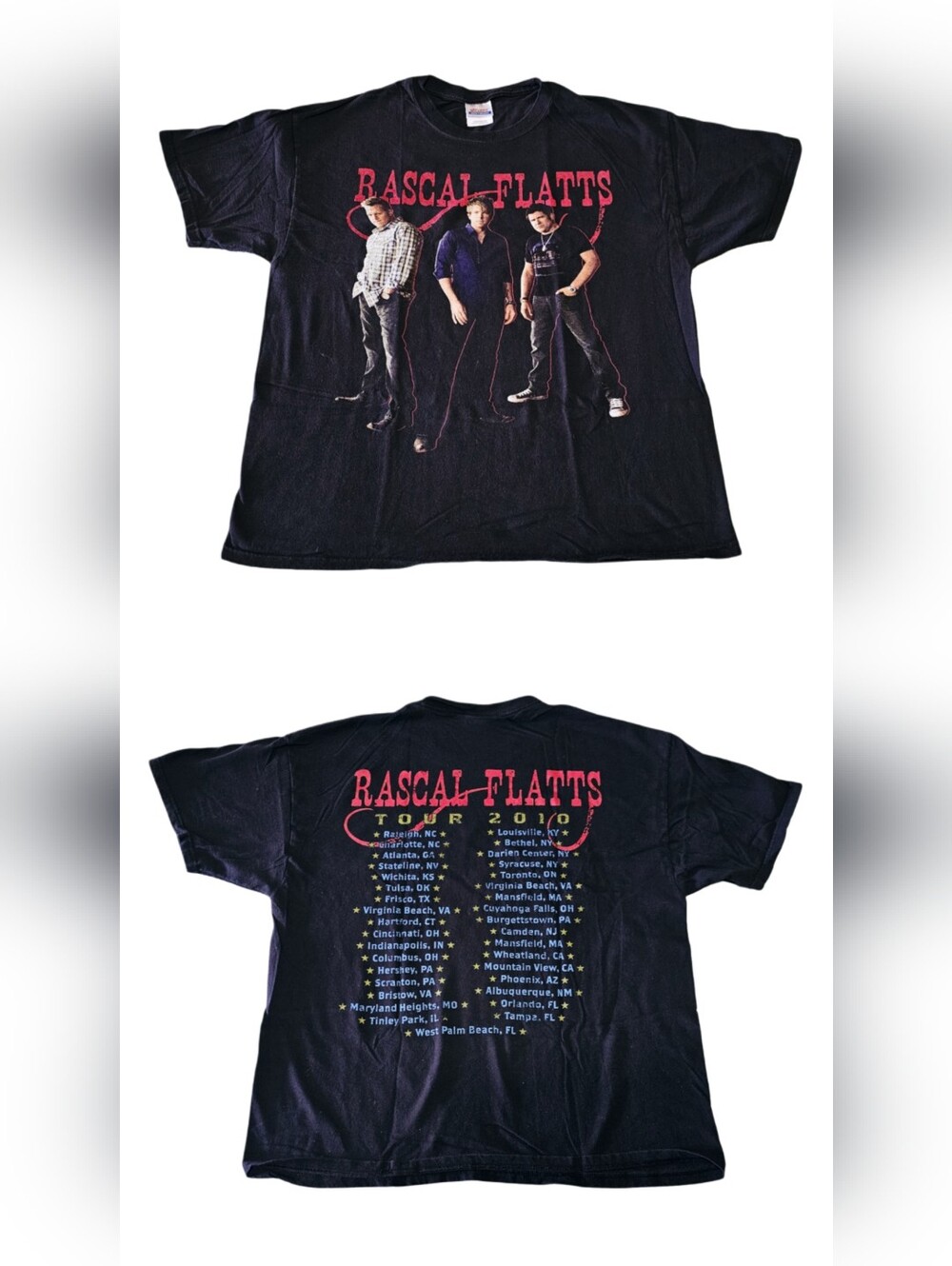 Vtg Rascal Flatts 2010 Tour Concert T-Shirt Men XL Black Hanes Y2K Double-sided